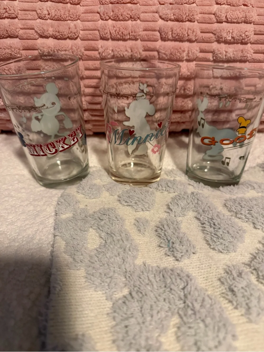 Disney Mickey & Friends Clear Glasses with Red Yellow Blue Accents (Set of 3)